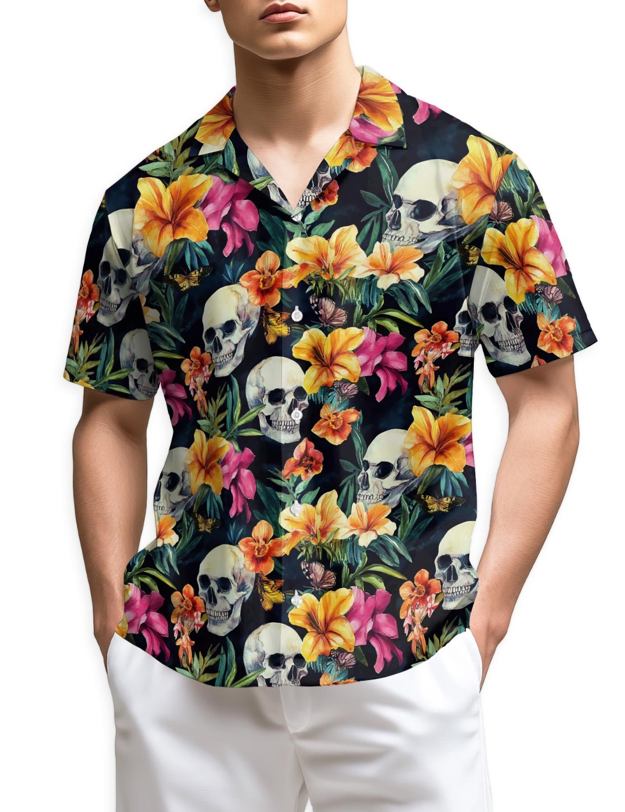 Tropical Skull Hawaiian Shirt Colorful Aloha Beach Summer Gift