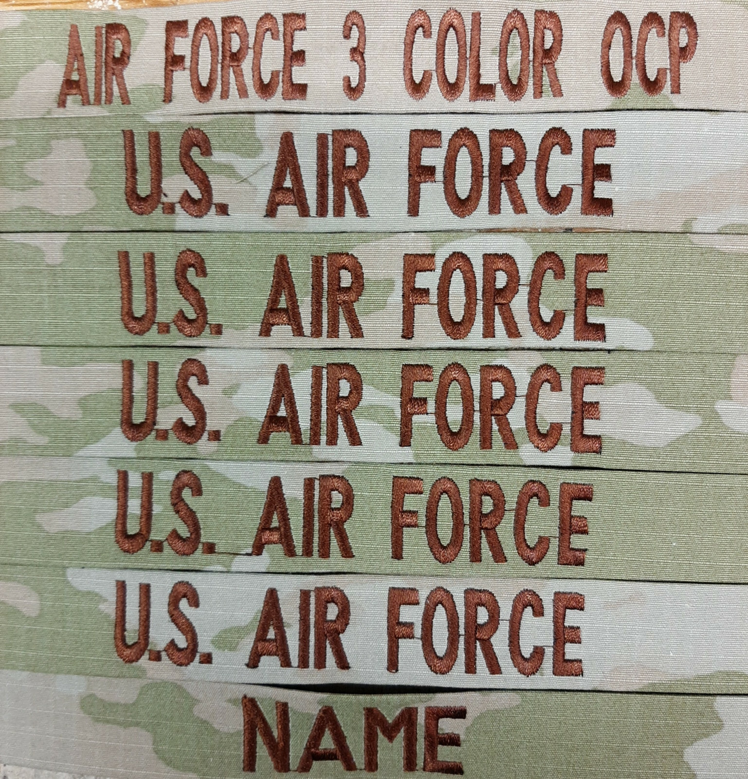 Set of 8 (( 3 Color OCP)) Custom Air Force Name and Branch Tapes Sew On