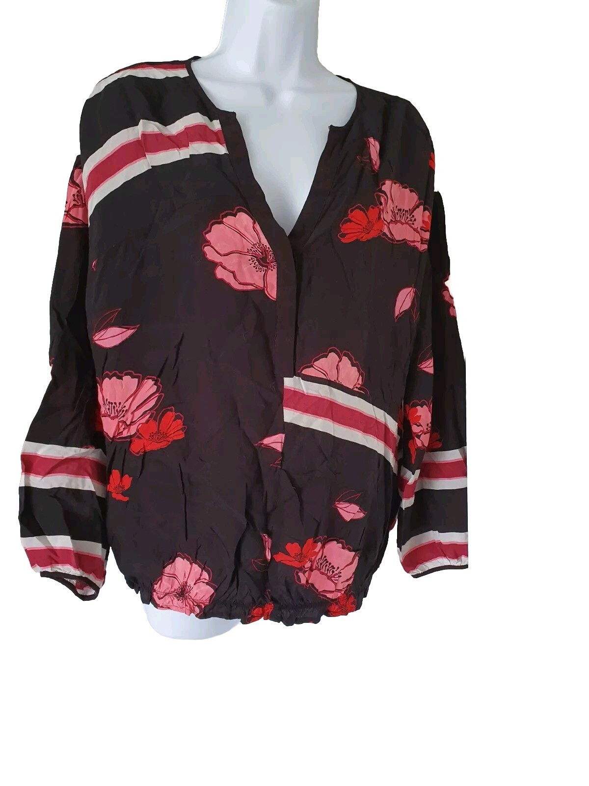 Mint Velvel Floral Striped Blouse/Top Black Pink Red White UK 14 Lightweight