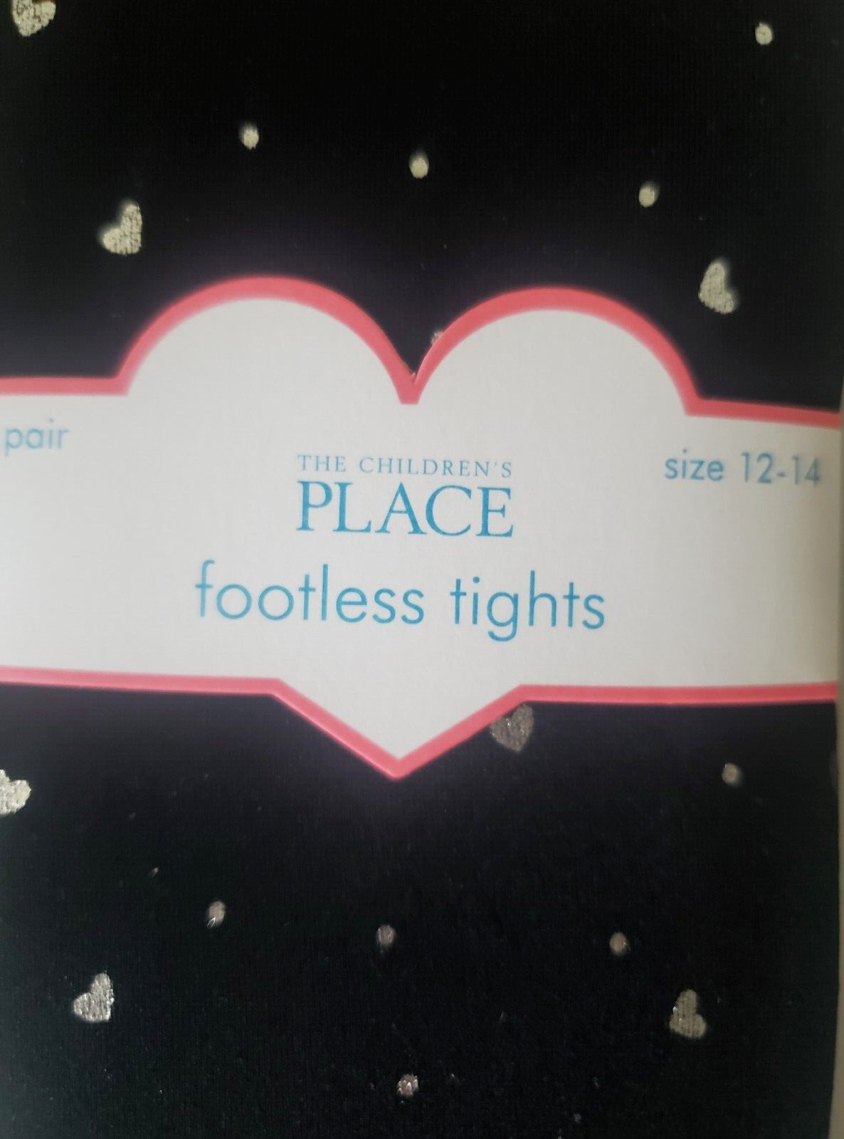 The Children’s Place Girls 1 Pair Footless Tights 12-14 Black Hearts 75-100 LB