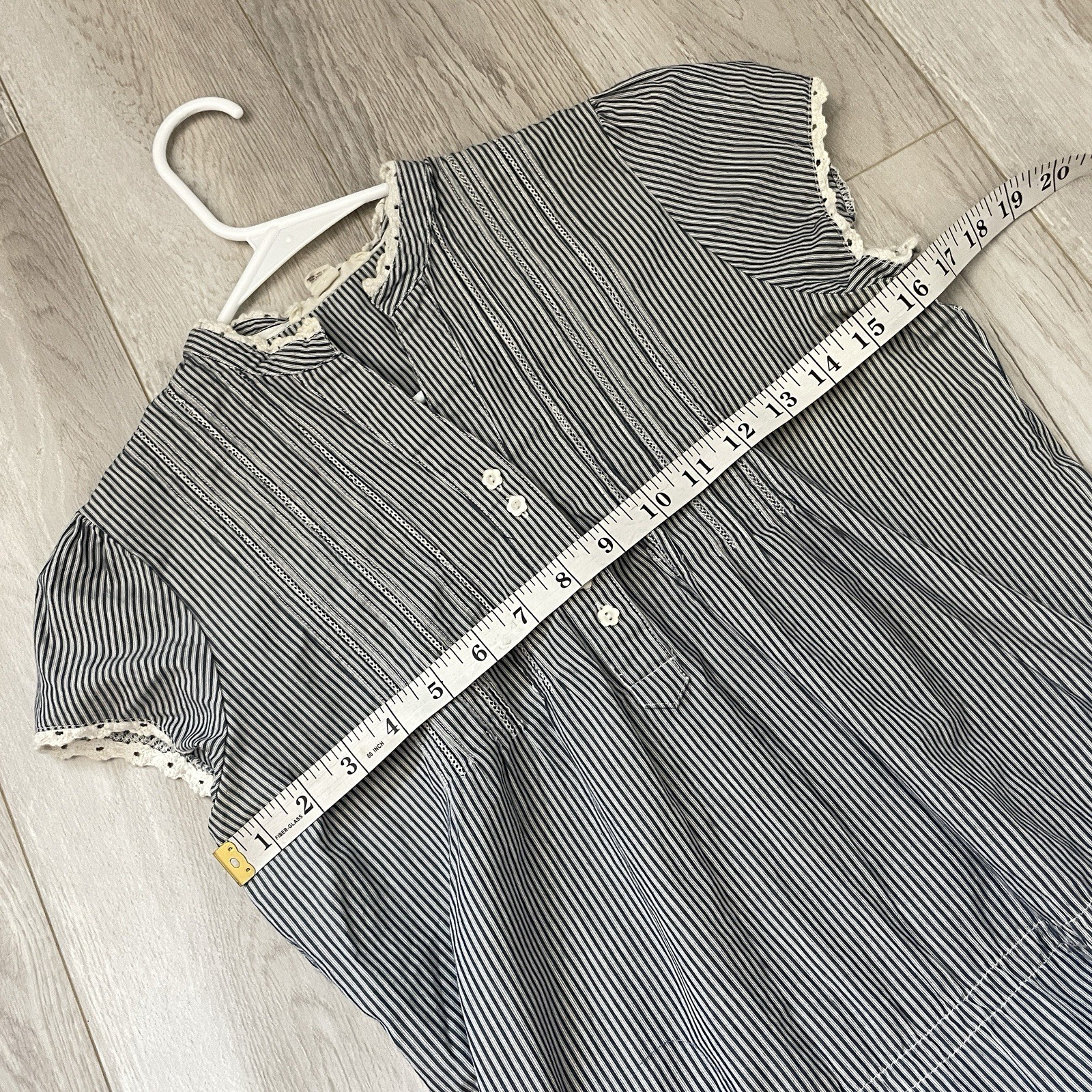 Striped Prairie Top pintuck lace womens Navy Blue (small) cottagecore romantic