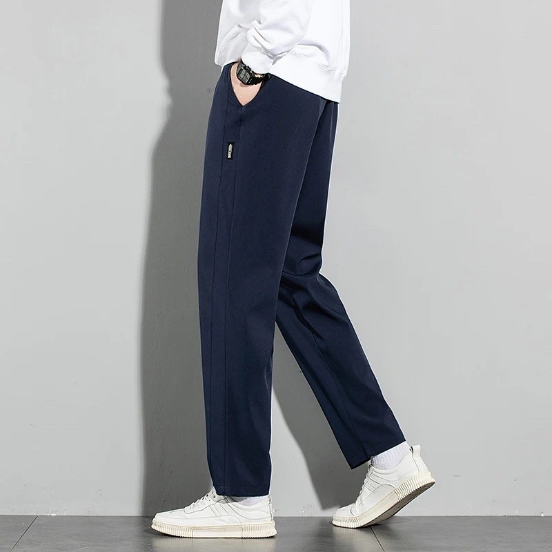 Men Ice Silk Pants Summer Thin Business Casual Elastic Breathable Straight Leg