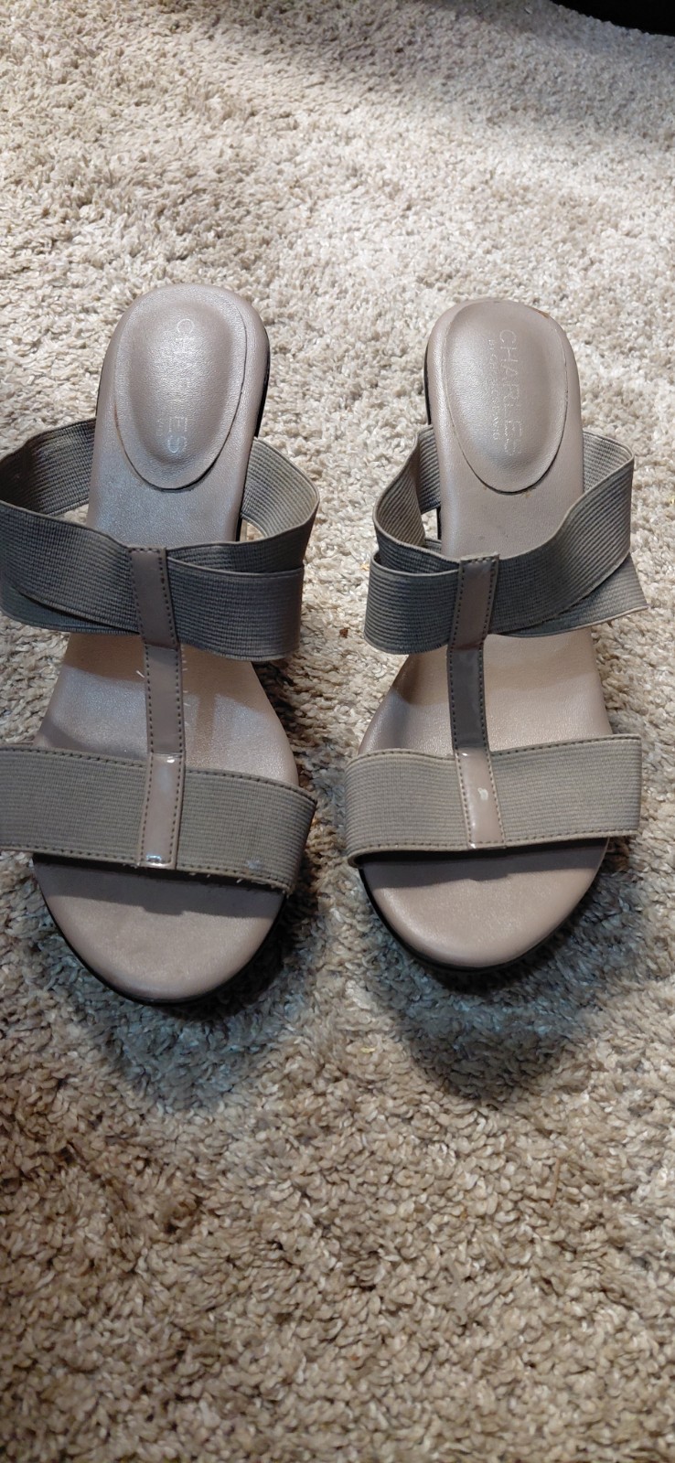 Charles by Charles David Gray Solid Strap Open Toe Slip-On Wedge Sandals 8