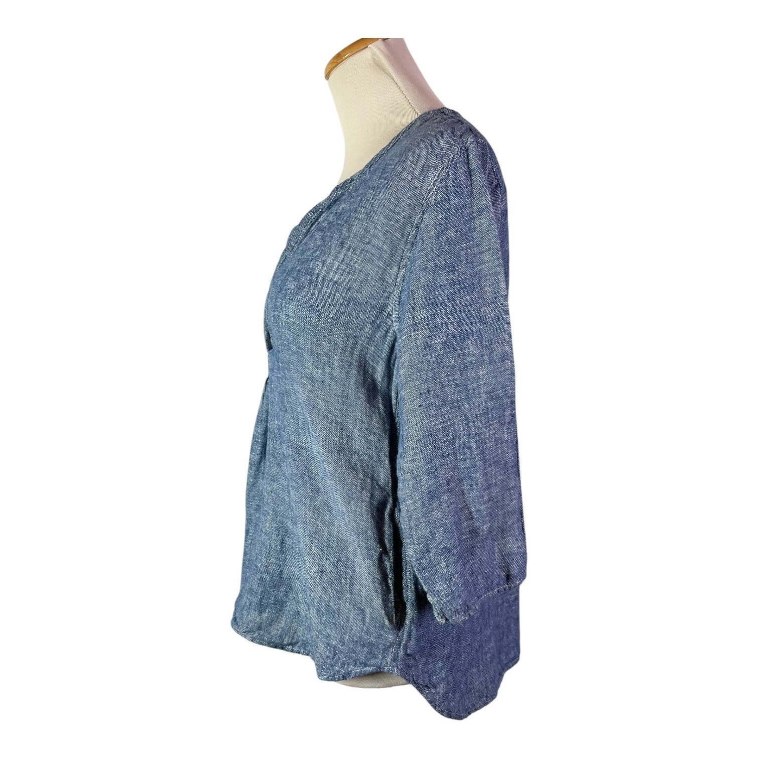 CP Shades Size XS 3/4 Sleeve Linen Top Pockets Blue