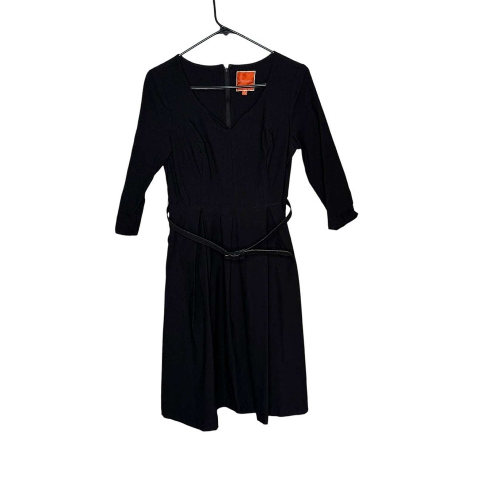 ModCloth Large Black Rayon/Nylon/Span “Sartorial Secret” Belted Fit Flare Dress
