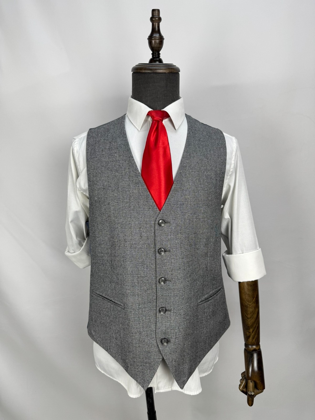 SuitSupply Ferrara Waistcoat Vest 100% Wool gray Houndstooth V-Neck US Size 40R