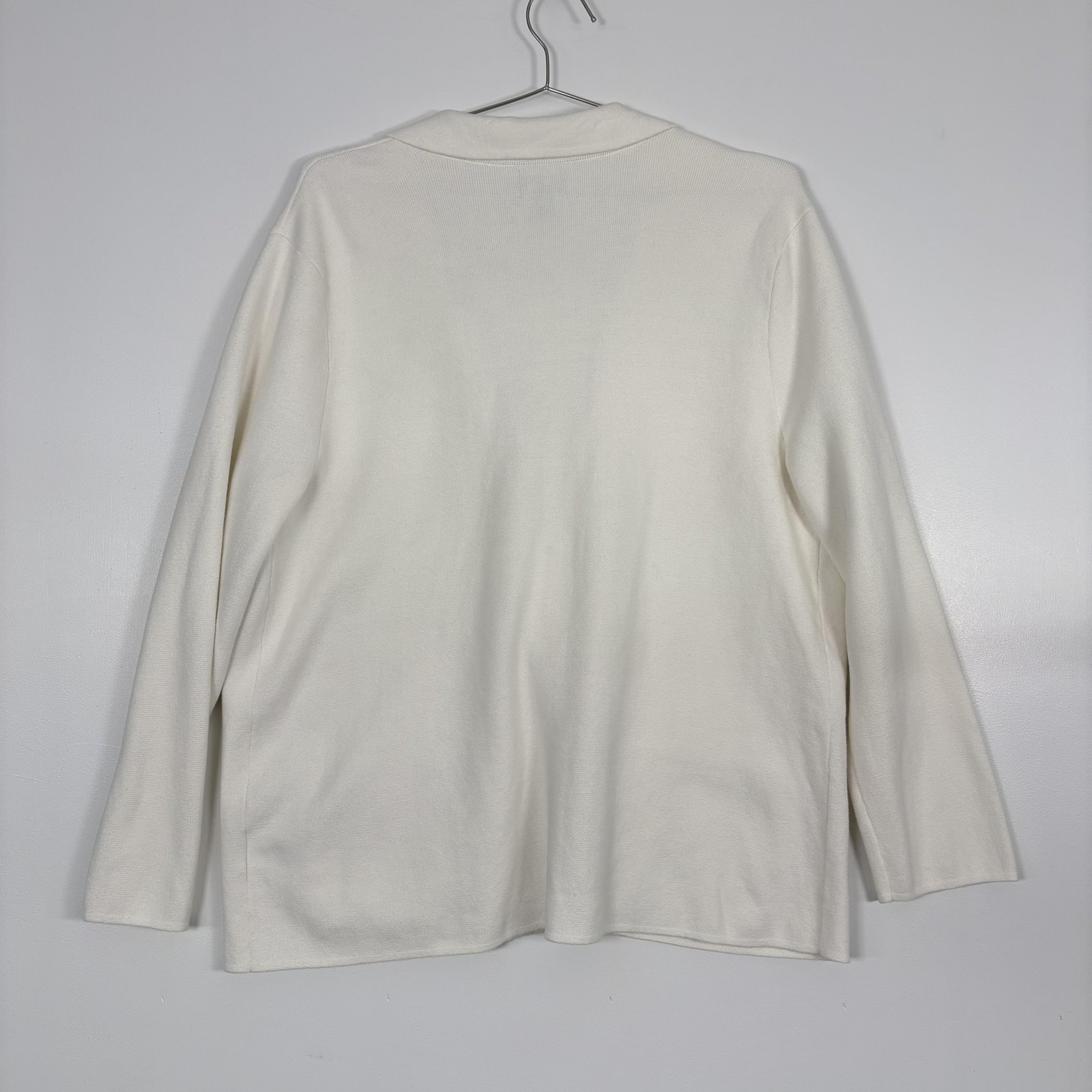 Lands End Cardigan Sweater Womens XL White Collared 100% Cotton Knit Pockets