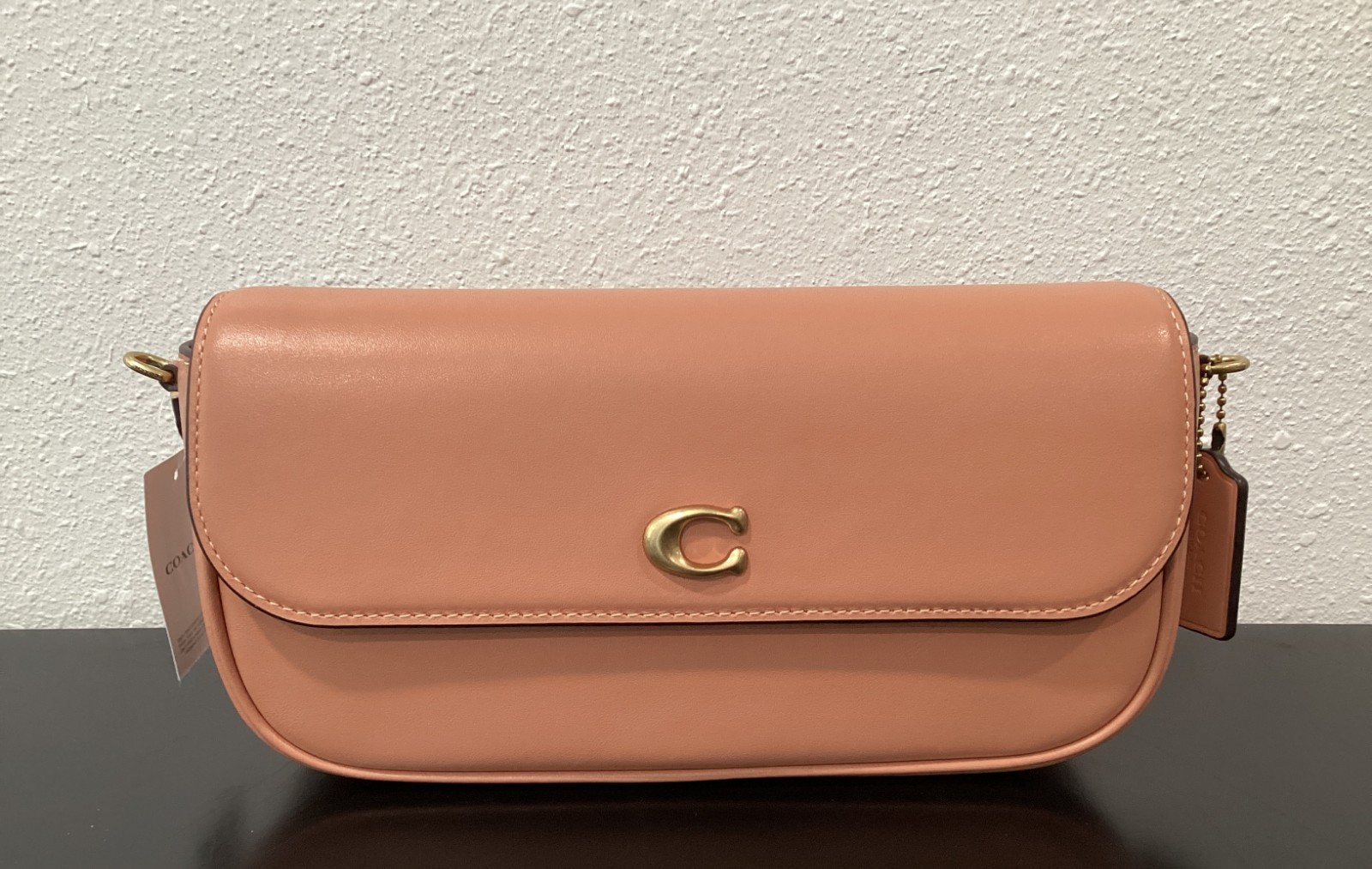 Coach Brook Flap Chain Bag 9.75″ x 4.75″ x 2.25″ CAN90 2 Straps Leather Peach