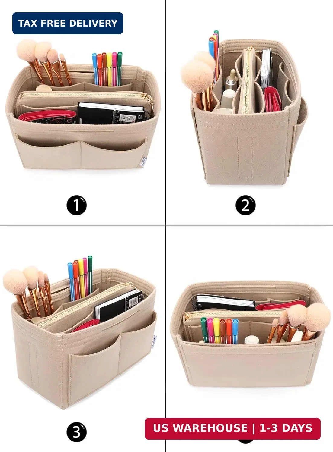LEXSION Felt Purse Bag Organizer Insert with zipper Bag Tote Shaper Fit Speedy N