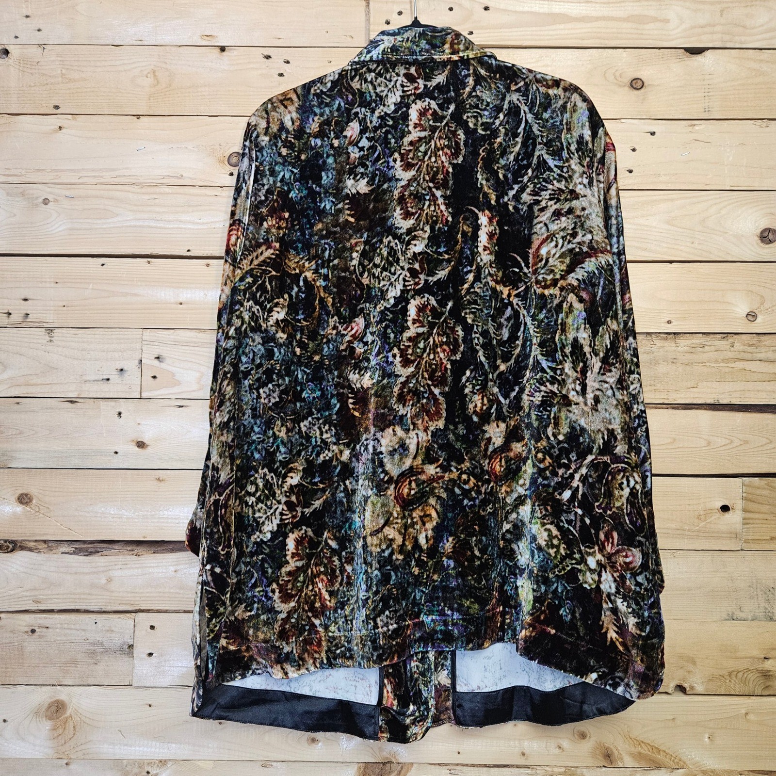 Soft Surroundings Silk Blend Velvet Floral Tapestry Button Down Shirt 1X 5EM11
