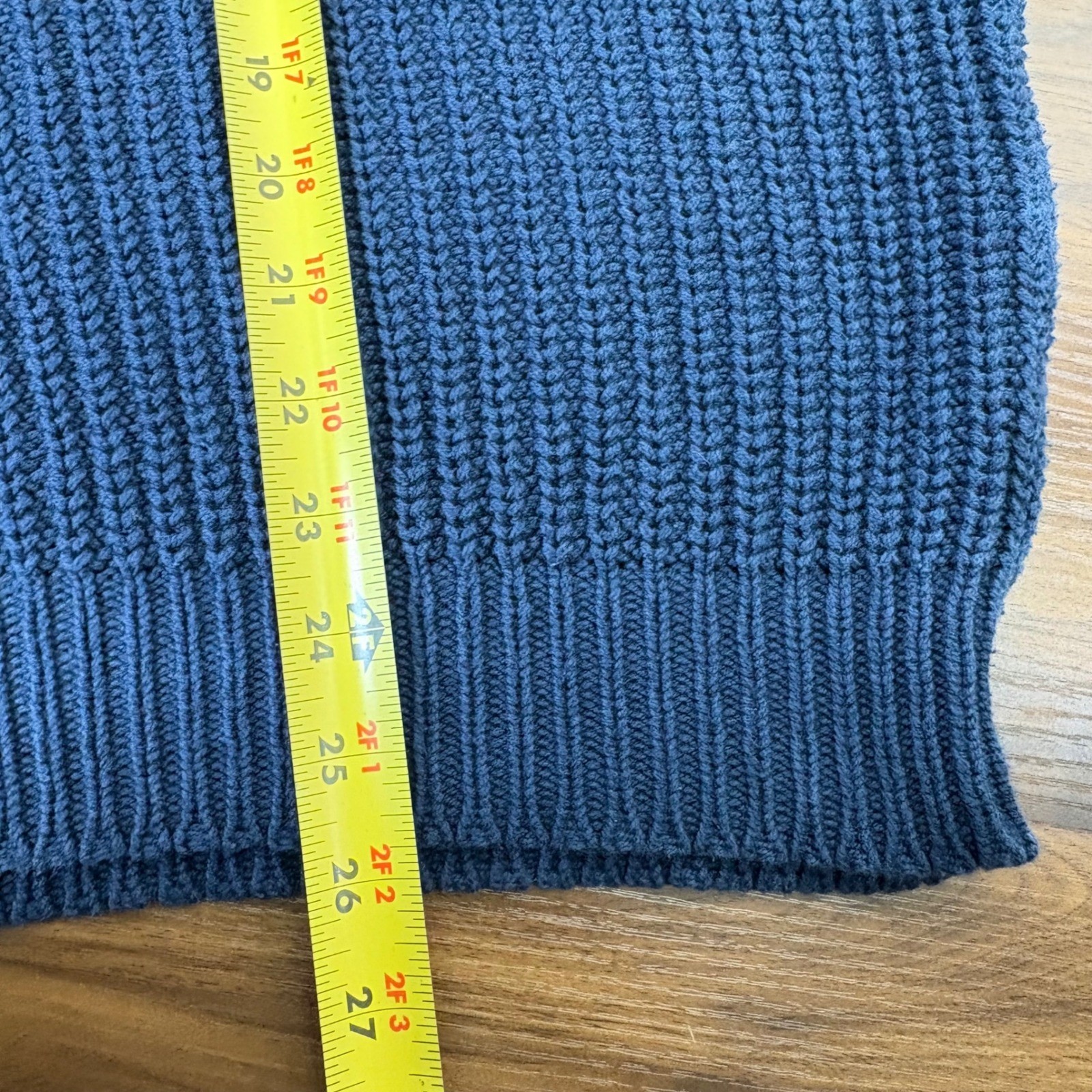 Orvis Sweater Fisherman Mens Large Blue Mock Neck Ribbed Cotton Shaker Knit
