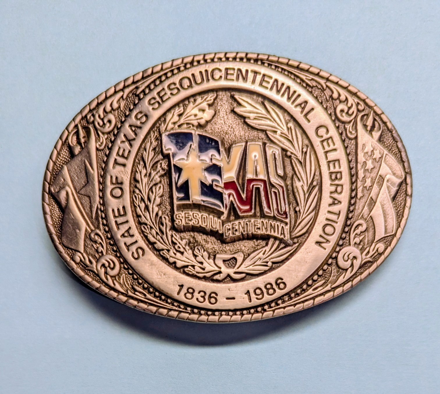 Texas Sesquicentennial 150 Years State Celebration Official Buckle Vintage TL&B