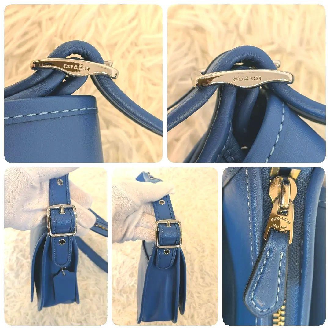 Coach Blue Studded Leather Shoulder Bag 8.3×7.9×3.1in Used