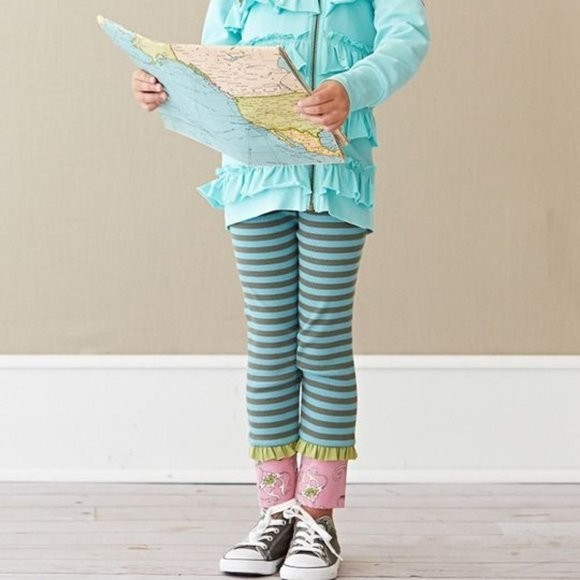Matilda Jane Girls Truest Compass Striped Floral Ruffled Leggings Youth Size 10