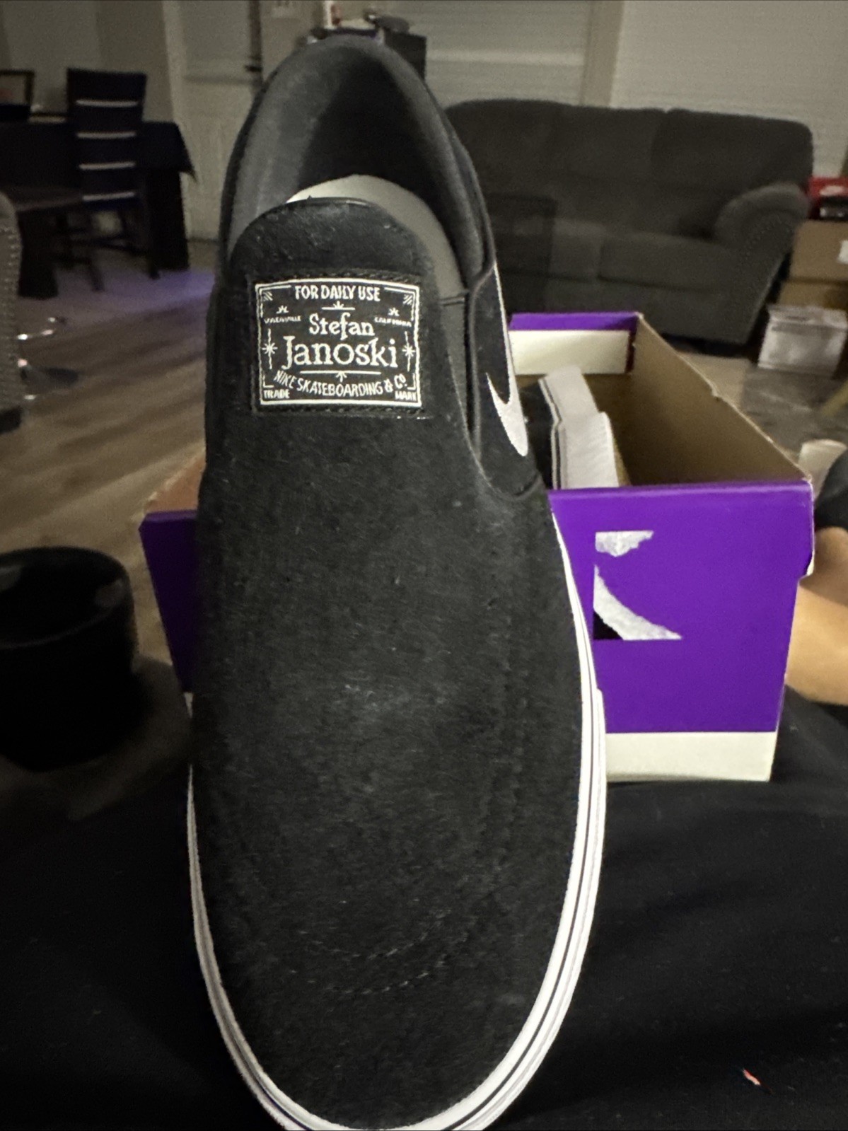 Size 7.5- Nike Zoom Stefan Janoski+ Slip SB Black White