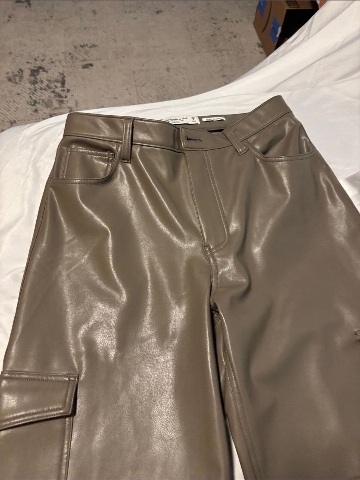 Abercrombie & Fitch Taupe 100% Vegan Leather Cargo Straight Leg Pants