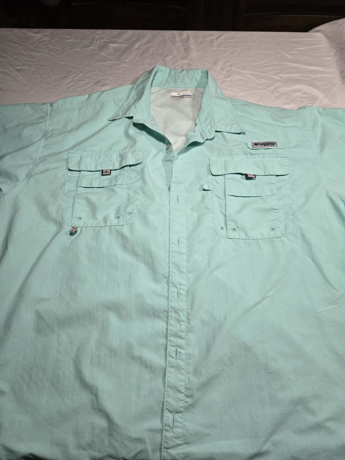 Columbia PFG Omni-Shade Fishing Shirt Mens XXL 2XT Aqua Vented Short Sleeve