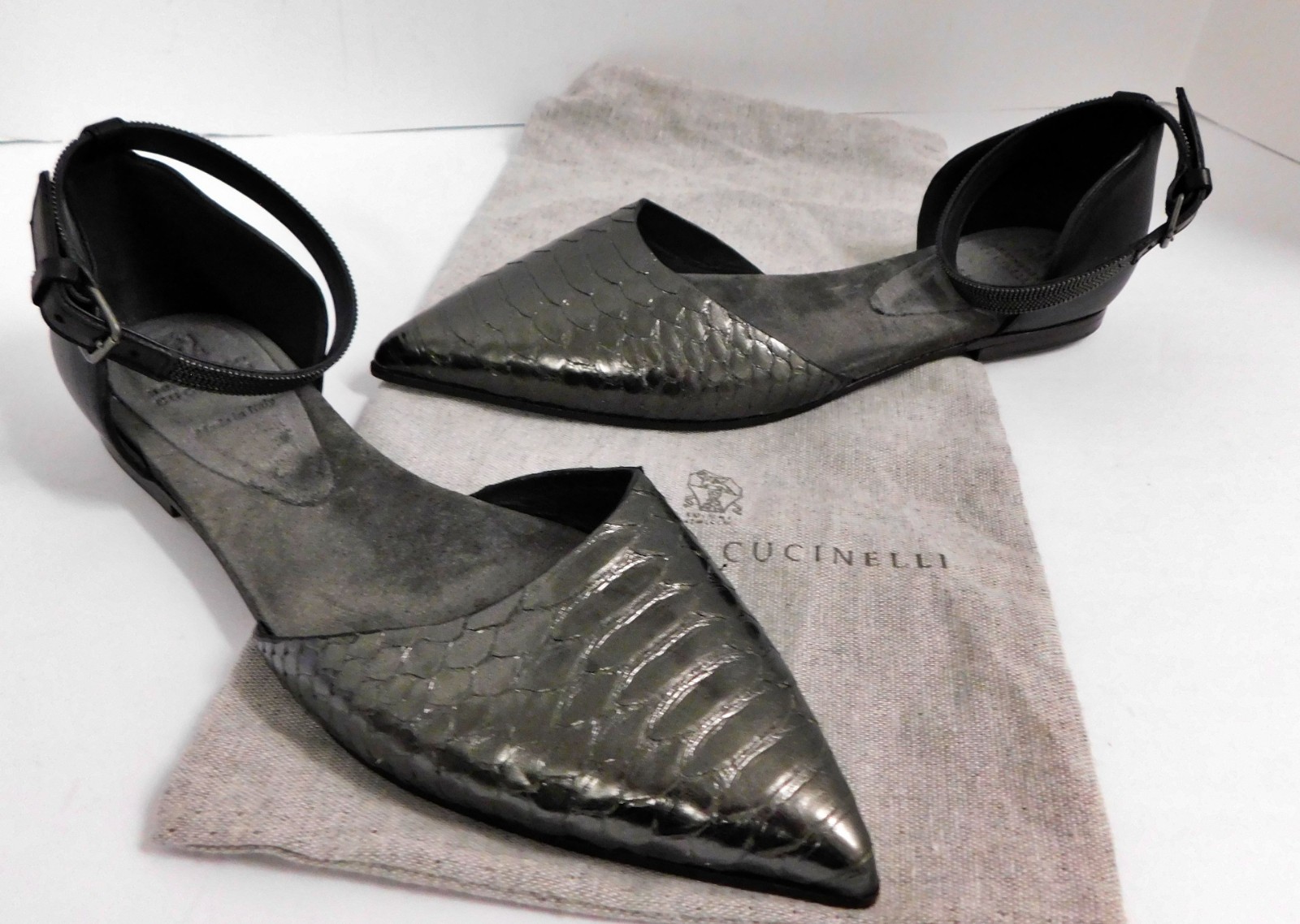 Brunello Cucinelli Python Flats Pewter Black $1000rt Size:37 (US 7)