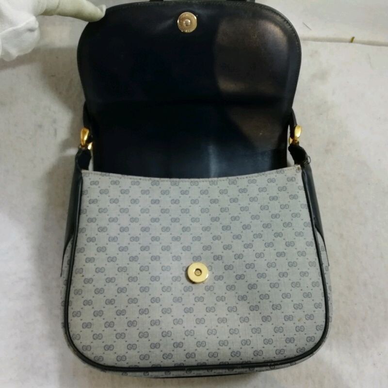 GUCCI Shoulder Bag Micro GG Canvas Navy Vintage Authentic From Japan