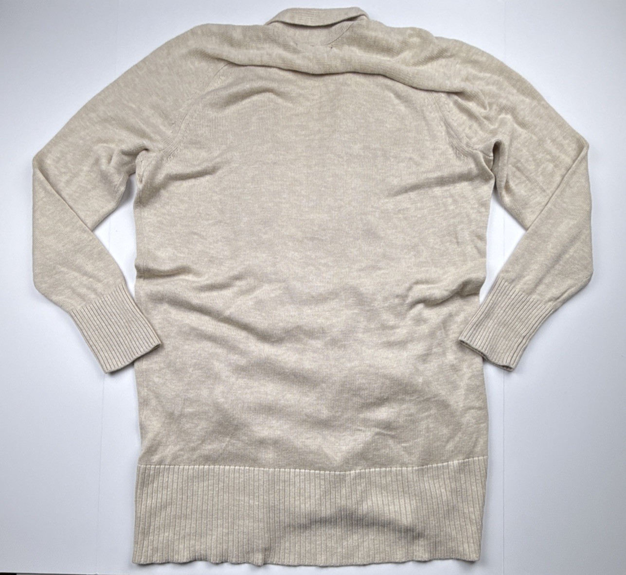 Banana Republic Long Open Front Knit Sweater Cardigan Ivory Pockets Model Cotton