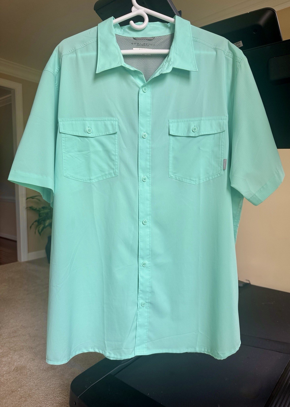 Columbia Omni-Shade Men’s Aqua/Seafoam Solid Short Sleeve Button-Up Shirt 2XL