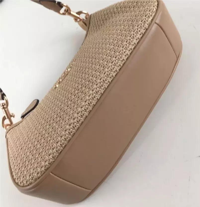 COACH CR350 Teri Shoulder Bag Crossbody Straw Leather Latte Outlet