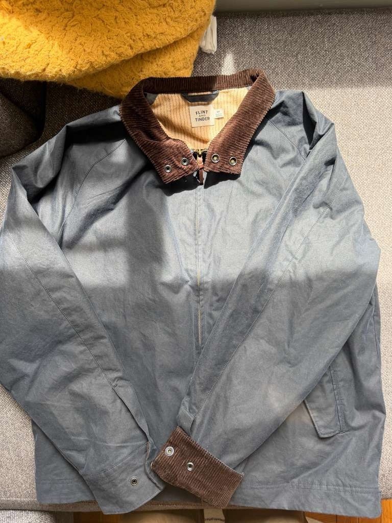 Flint And Tinder Waxed Harrington Dark Navy Flannel Lined Full Zip Mens Jacket M