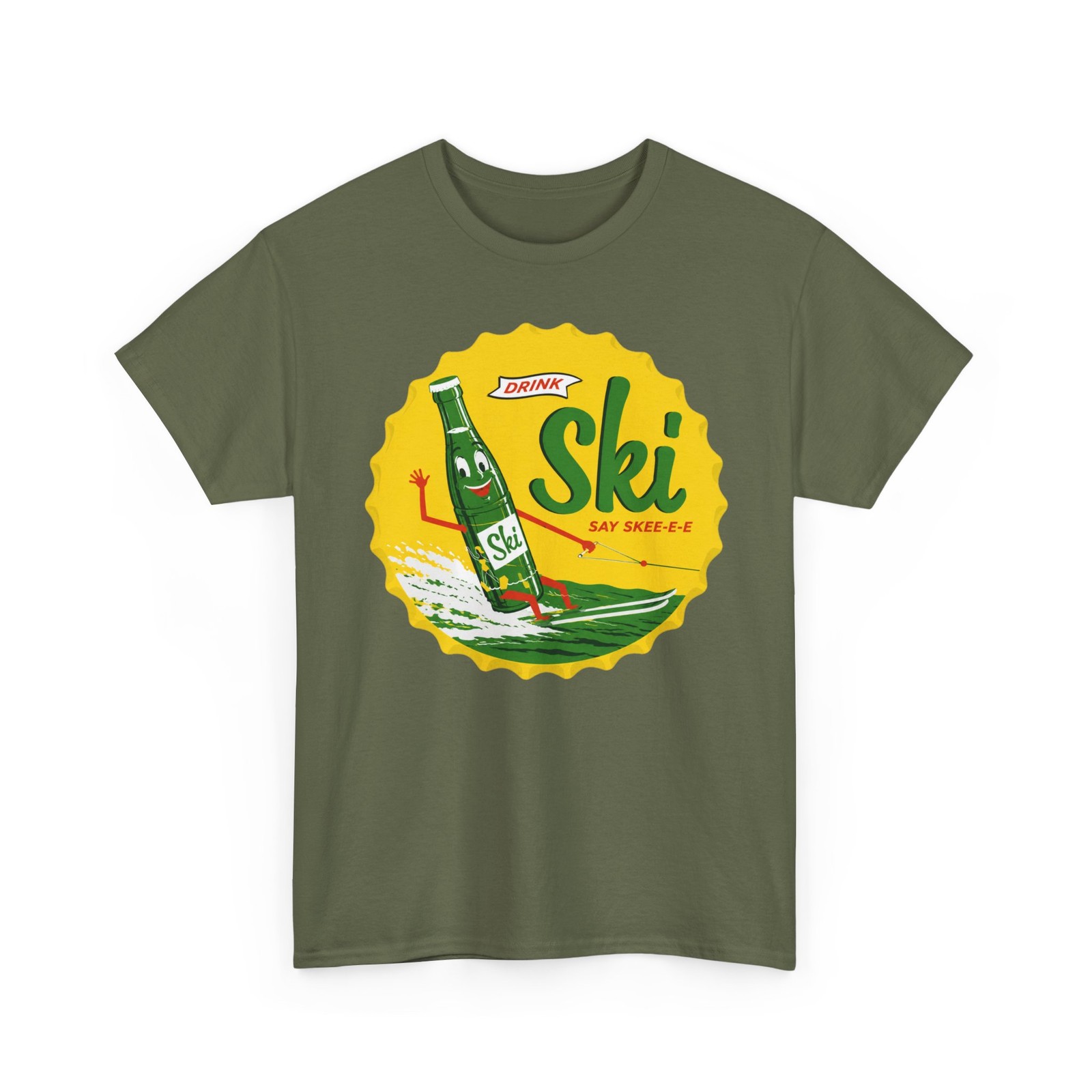 Drink Ski Say Skee-e-e Water Skiing Bottle Retro Soda Cap Pop Beverage T-Shirt