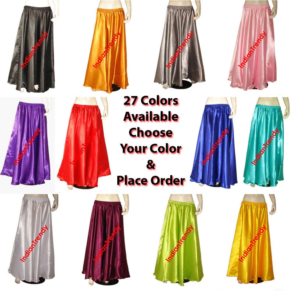 Women Satin Half Circle Skirt Belly Dance Jupe Tribal Oriental 4-5 Yard Maxi