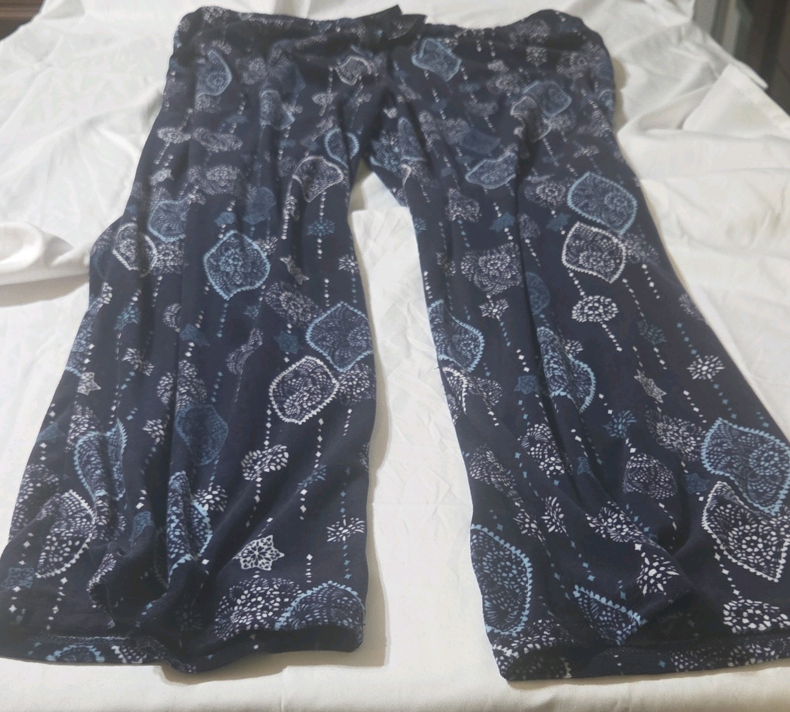 Carole Hochman Women’s Geometric Pajama Set Navy Crew Neck Long Sleeve Sz M
