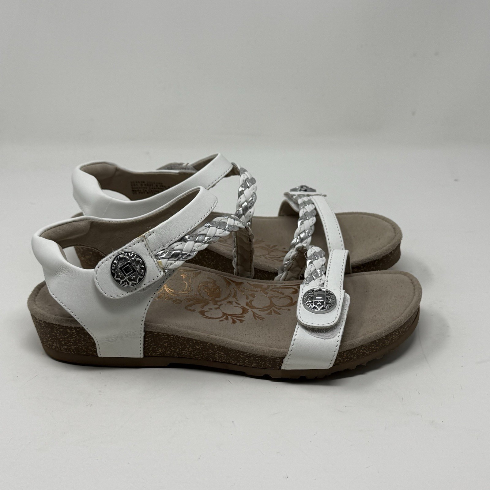 Aetrex Julian Sandals Womens 7 White Leather Woven Casual Comfort Orthotic Shoes