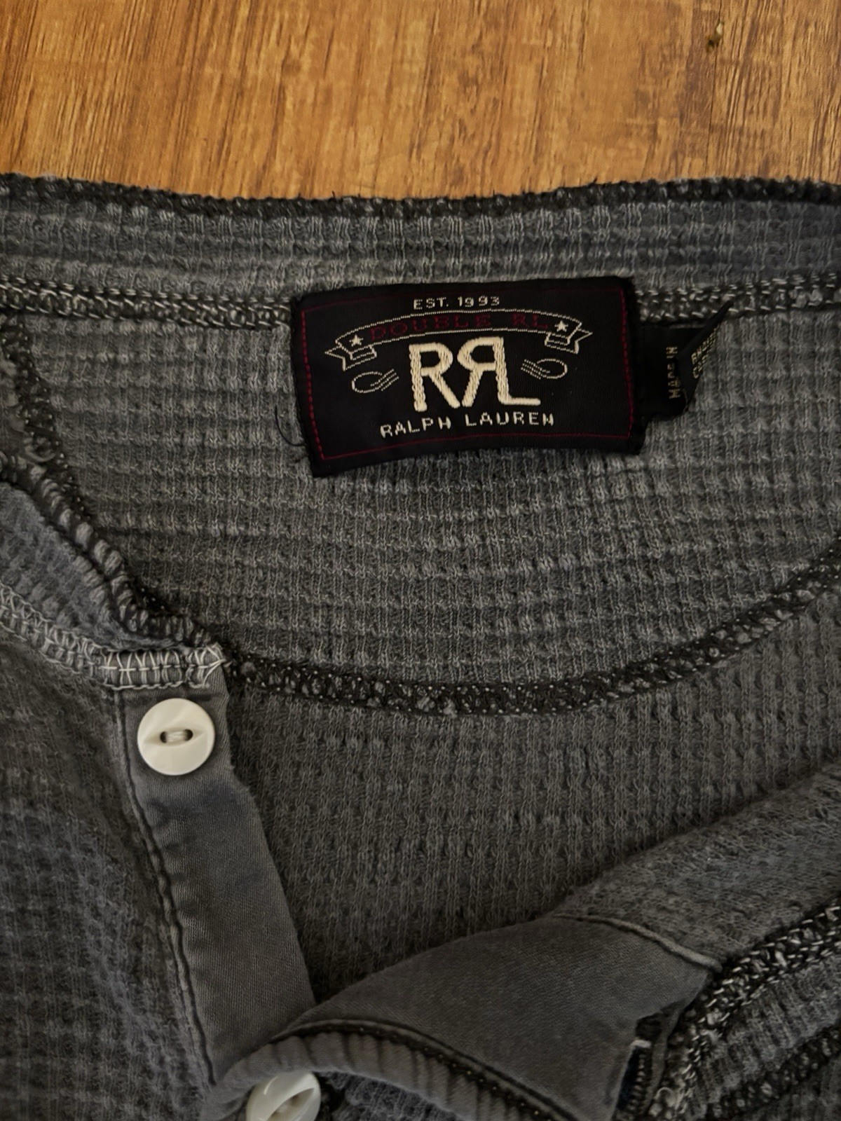 Ralph Lauren Double RL RRL Henley Shirt Grey S Thermal Long Sleeve