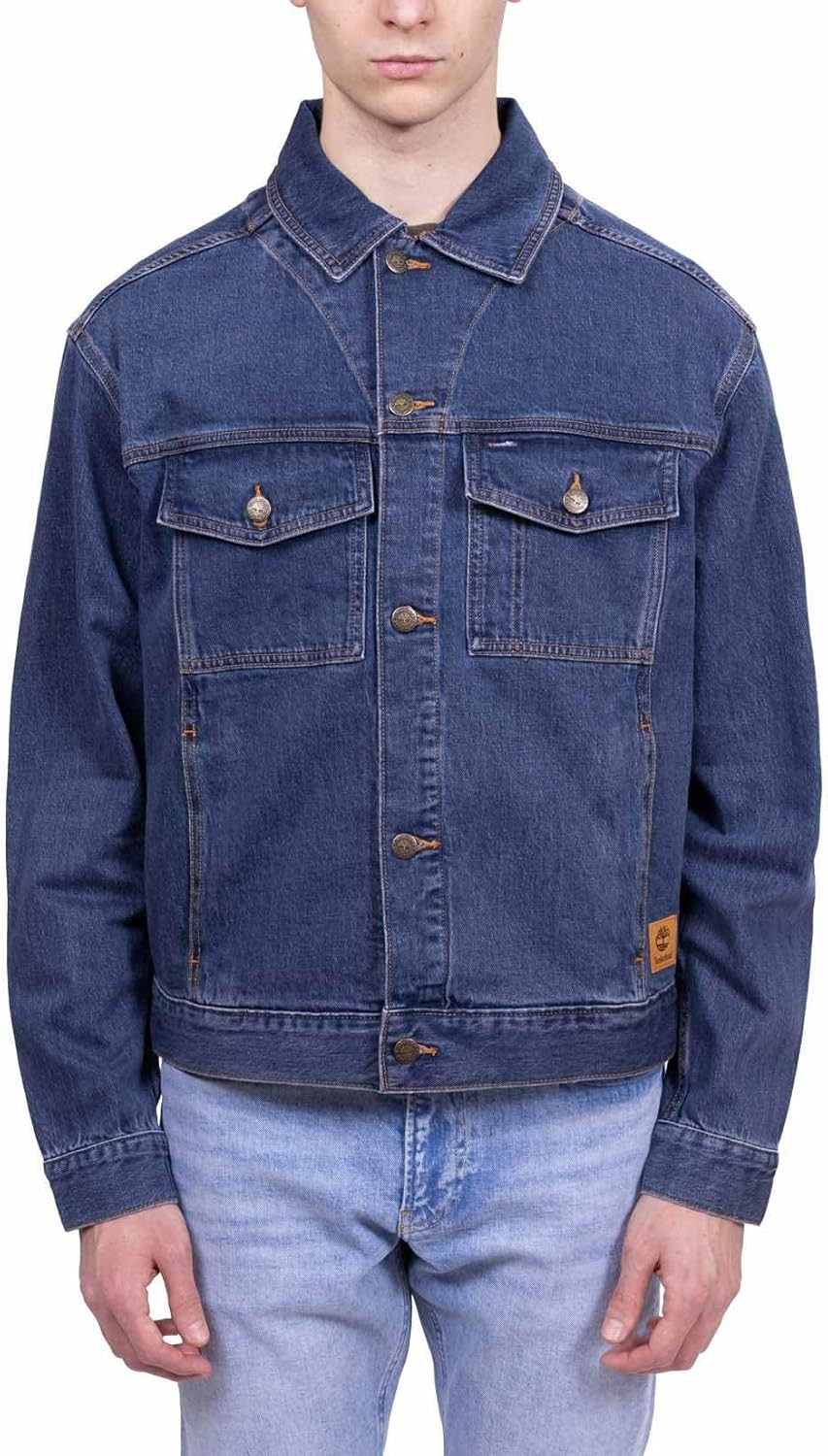 Mens Stretch Tencel Cotton Blend Denim Trucker Jacket Heavyweight