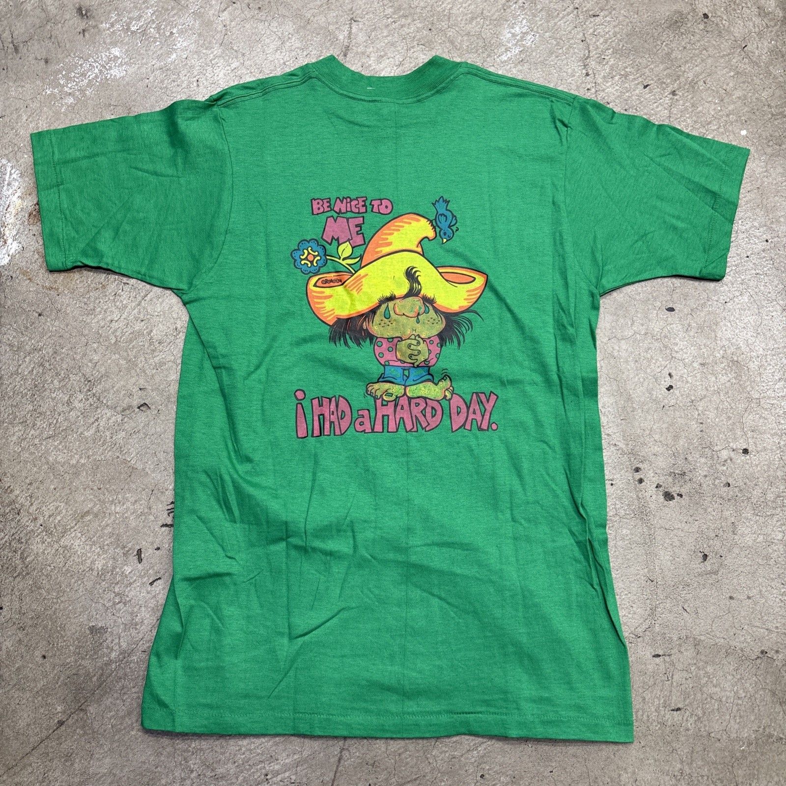 Vintage 90s Troll Be Nice To Me I Had A Hard Day T-Shirt Size Large 19×29.5