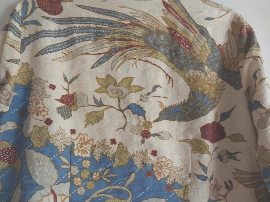 Moving Sale! Citron Santa Monica Silk Birds Floral Open Front Tunic Top Kimono M
