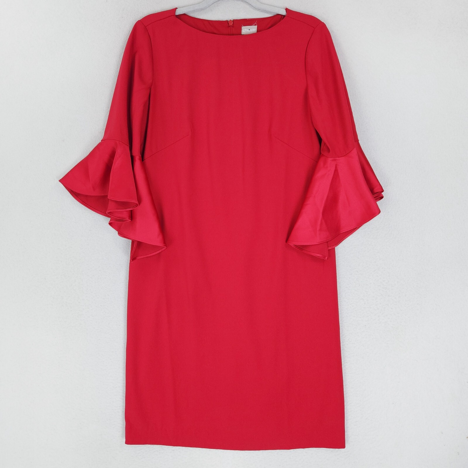 Chicos Dress Womens 0 Red 4 3/4 Length Flare Sleeve Midi Sheath Business Casual