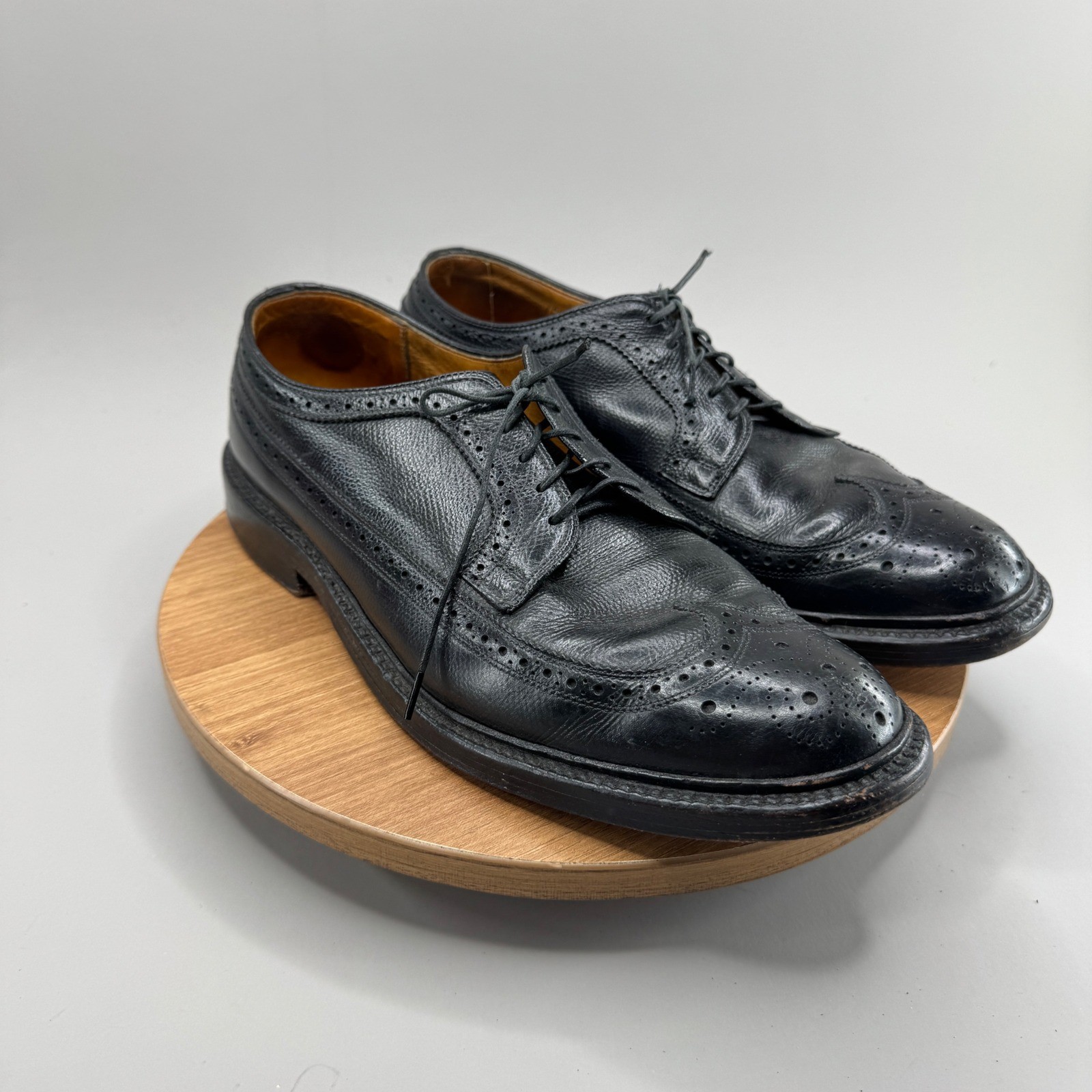 Vintage Wingtip Oxford Shoes 10.5 E Black Leather Brogue Derby Dark Academia
