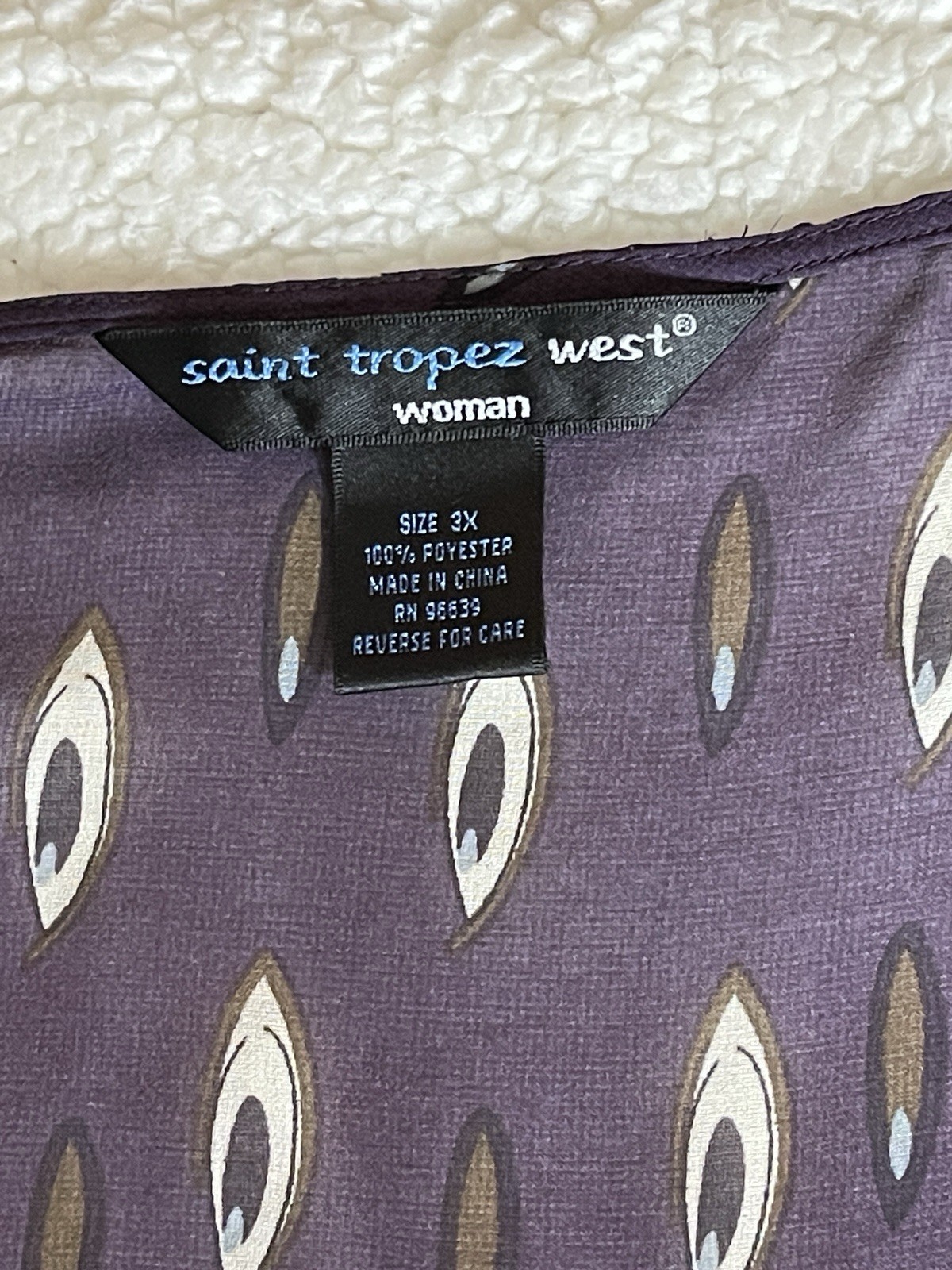 Saint Tropez West Purple Paisley Chiffon Sheer Ruffle Tunic Blouse 3X