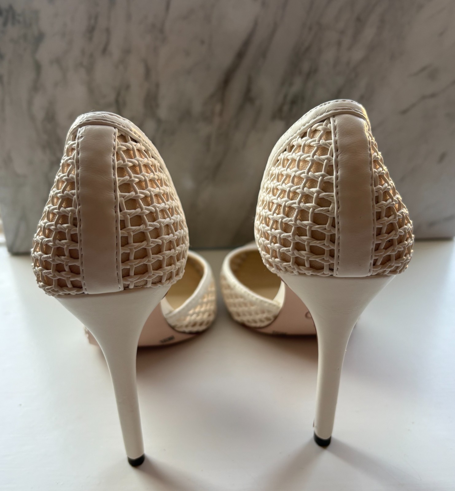 Jessica Simpson Size 8 Ivory White Mesh Net Pointed Toe D’Orsay Stiletto Pumps H