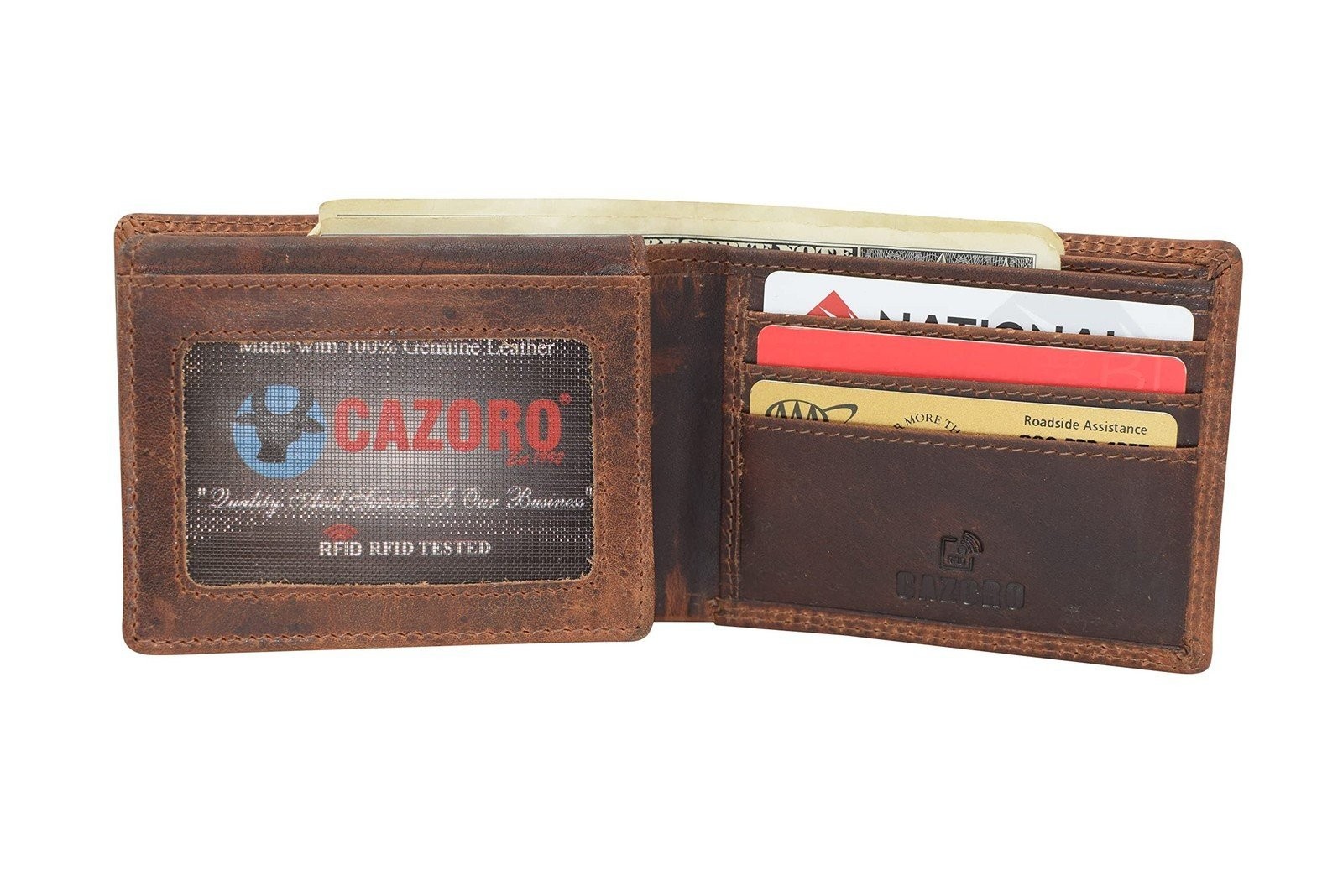 CAZORO Wallet for Mens Vintage Leather RFID Blocking Classic Bifold Wallet…
