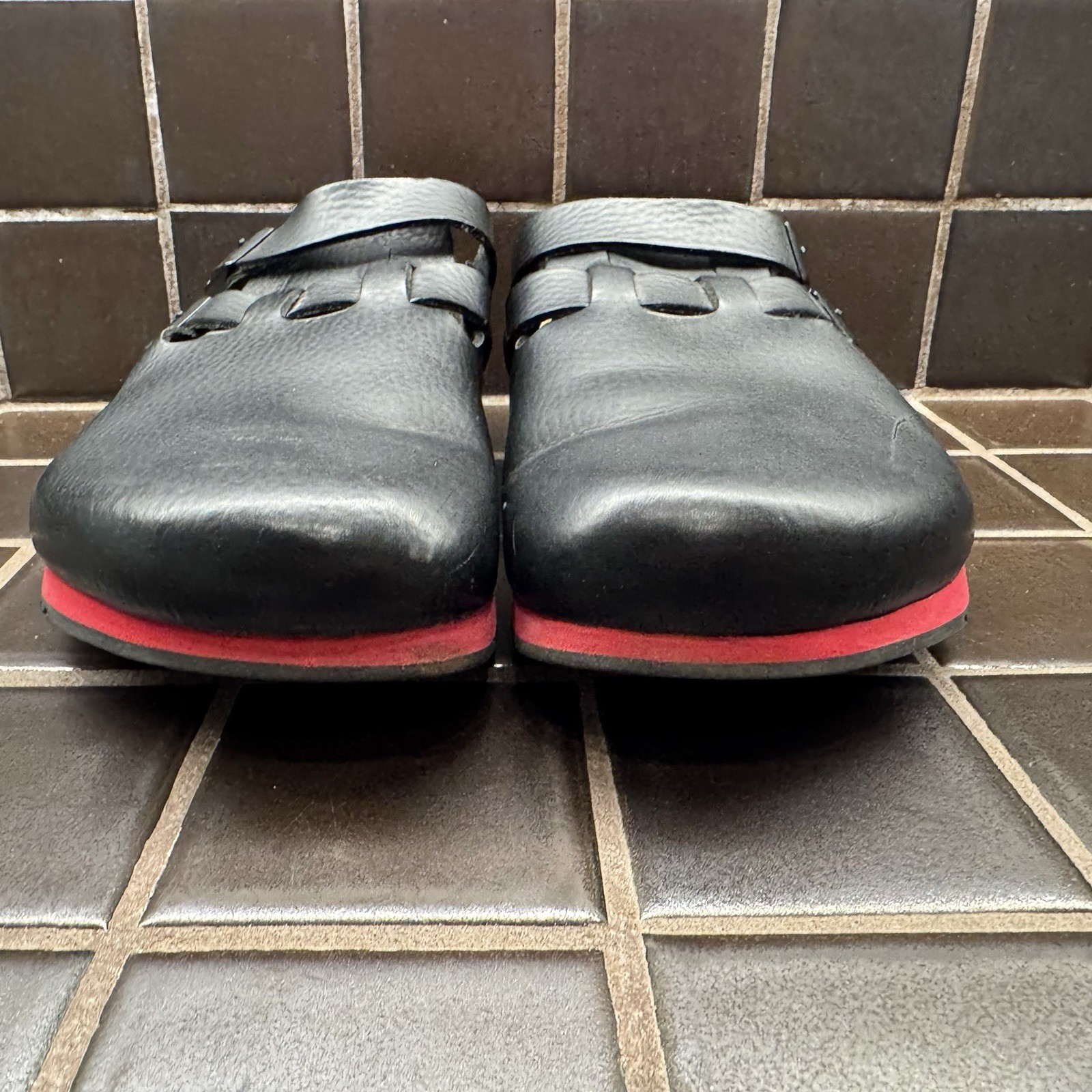 BIRKENSTOCK KAY SL BLACK RED MEDIUM NARROW WIDTH PROFESSIONAL LEATHER SABOT SOFT