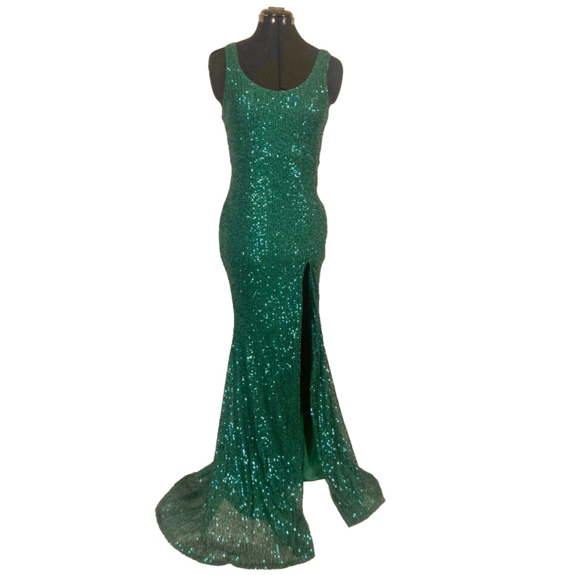 M shop 17 allover sequin emerald green pencil fitted slit strap maxi prom dress