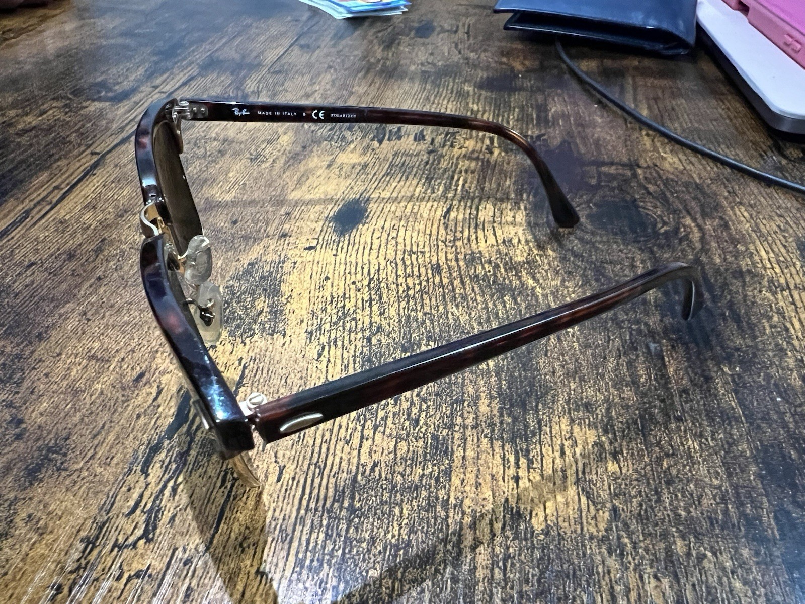 Ray-Ban RB3016 Clubmaster Polarized Sunglasses Brown Metal Frame Black Lens 140