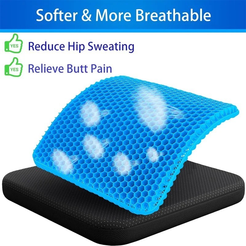 Gel Seat Cushion for Long Sitting, Ergonomic Cooling Pad, Non-Slip Cover- XLarge