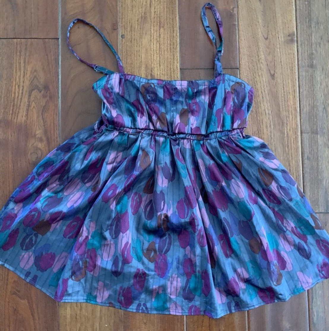 Y2K Satin Cami Babydoll Top size small American Rag CIE Grey Purple & Brown Club