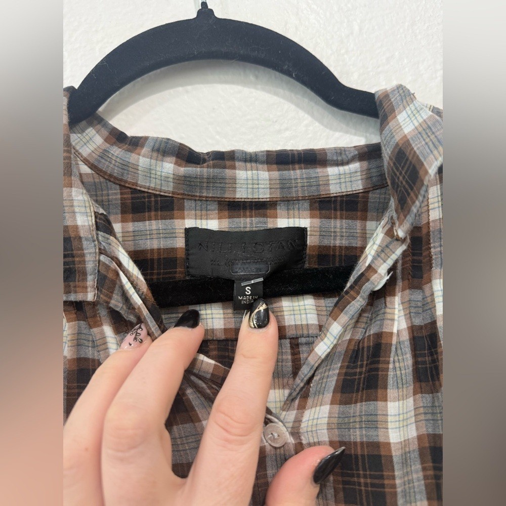 Nili Lotan Myra Brown Plaid Button-Down Shirt in size Small