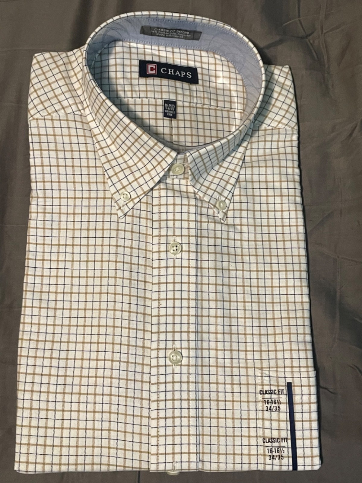 Chaps Wrinkle Free Khaki Dress Shirt-XL 16-16 1/2, 34/35