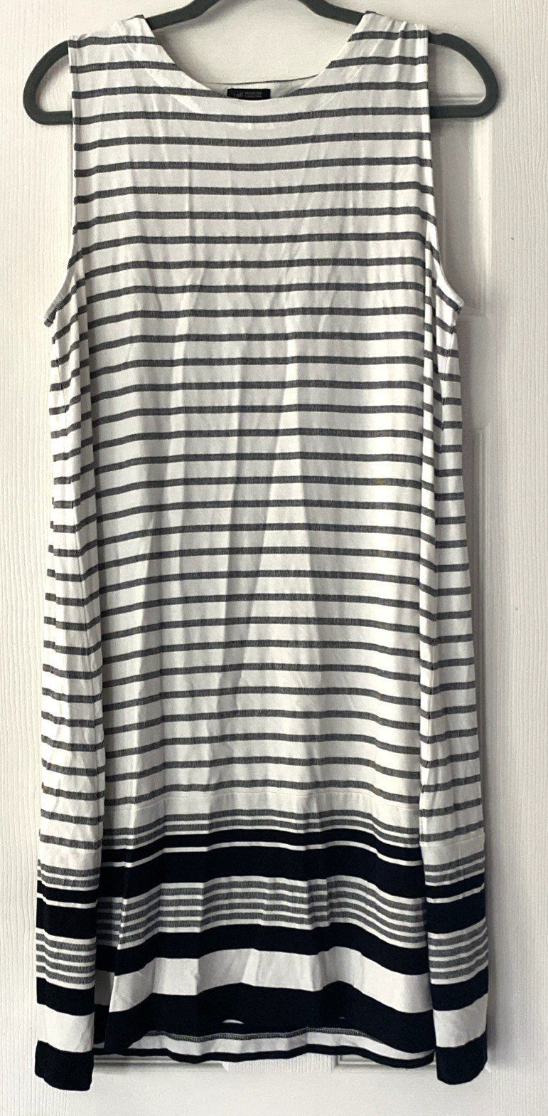 WOMENS J JILL WEAREVER BLACK WHITE STRIPED SLEEVELESS DRESS CASUAL LARGE PETITE
