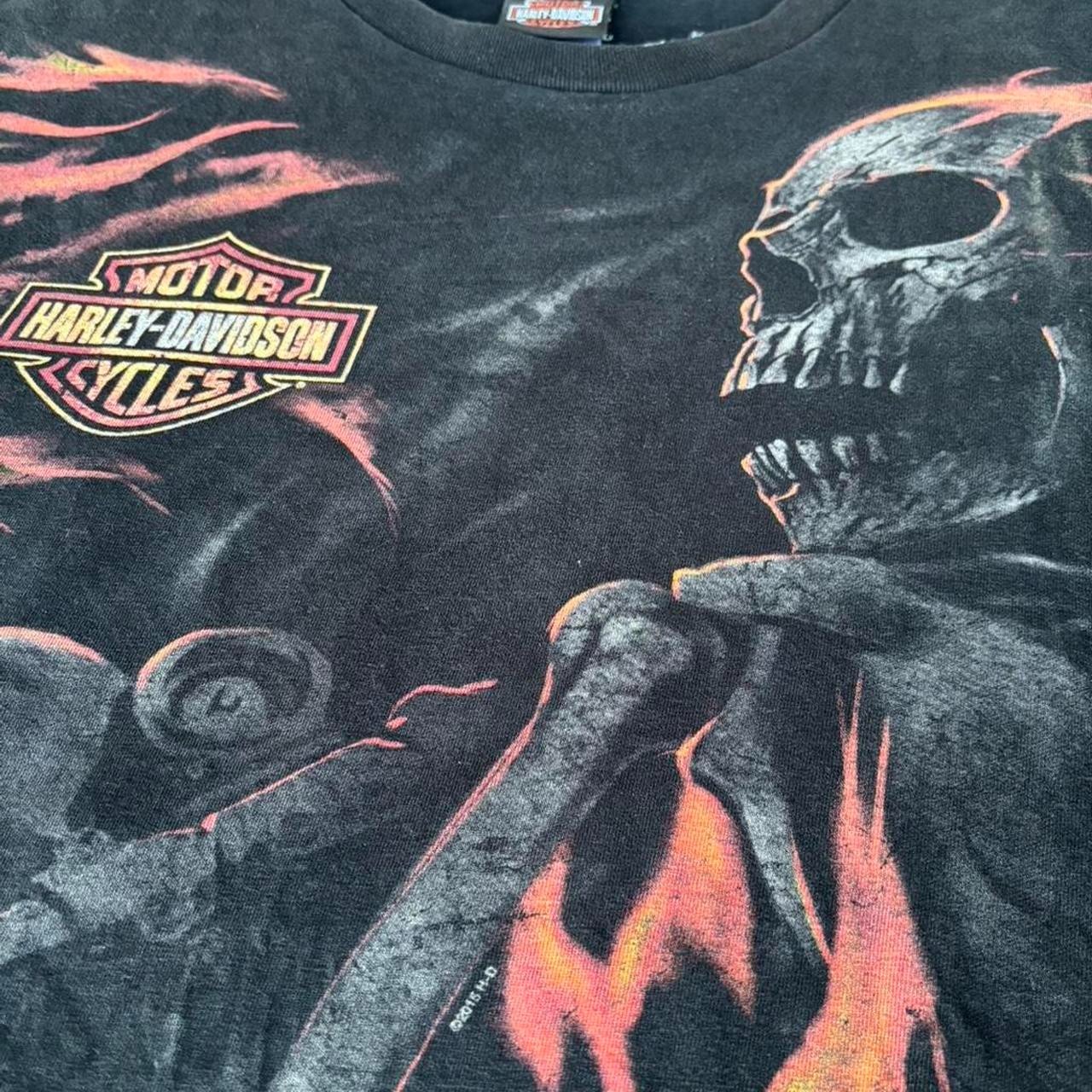 Y2K Harley Davidson Black Flame Skull AOP Waco Texas Biker T Shirt Mens Size XXL