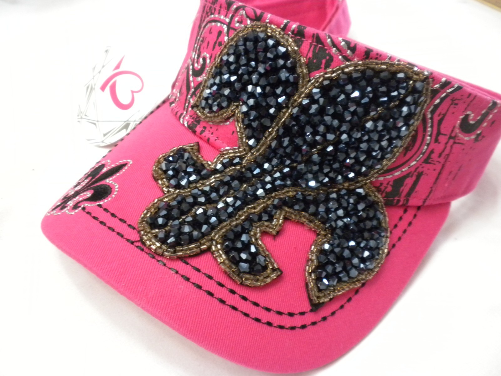 Kbethos PINK Fleur De Lis Rhinestone Bling Hat Visor Cap Womens Embroidered NWT